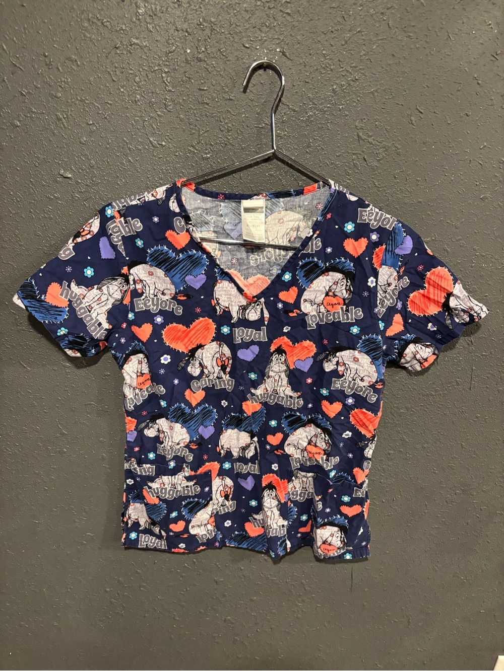 Disney Eeyore Print V-Neck Scrub Top